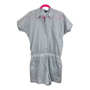 JAMES PERSE Romper Shorts Medium Size 2 White Blue Stripe Drawstring Waist